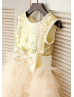Gold Sequin Champagne Ruffle Tulle Knee Length Flower Girl Dress